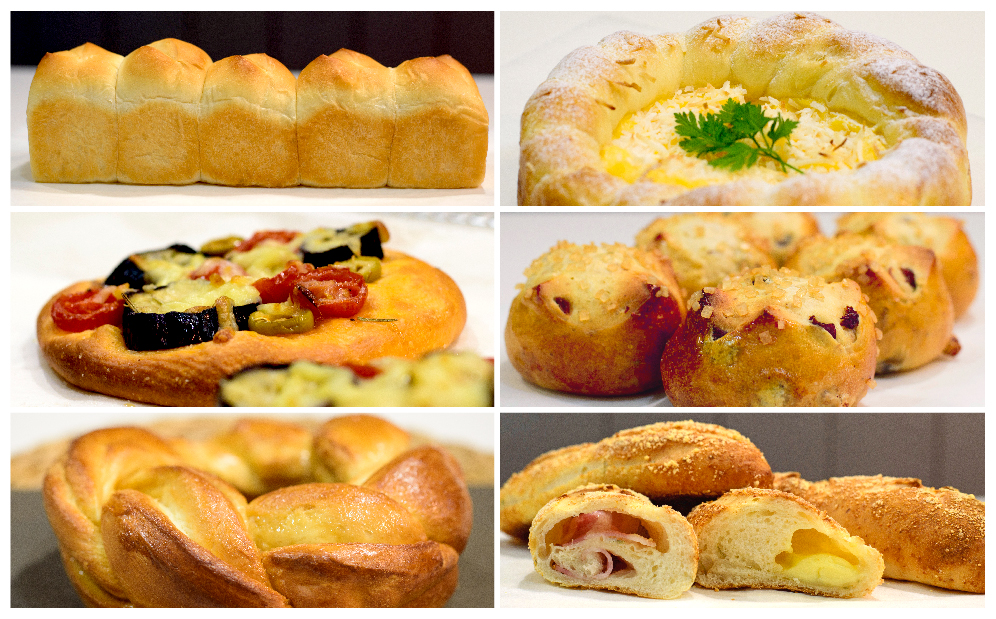 ミルクスリム食パン, ココナッツカスタード, トマトフォカッチャ, レーズンノアバンズ, メープルリング, 米粉のハーブブレッドの写真